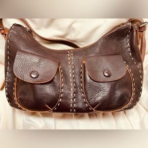 Boho style brown leather shoulder bag from Sundance.